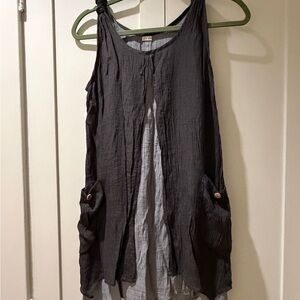Silk and Cotton Women’s Sleeveless Layered Tunic or Dress - Charcoal Gray